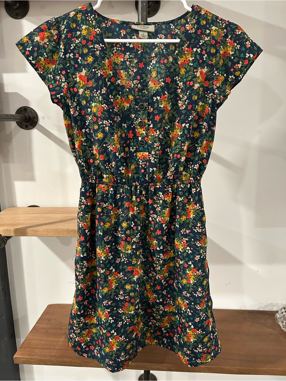 Tucker Dark Blue Floral Short-Sleeve Dress